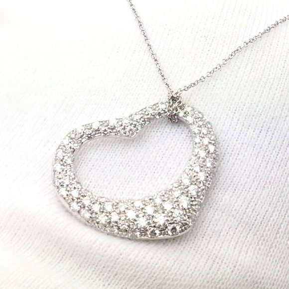 Authentic! Tiffany & Co Elsa Peretti Platinum Diamond Large Open Heart Necklace - Picture 7 of 9